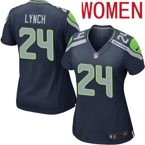 Women Seattle Seahawks #24 Marshawn Lynch Nike Navy Game NFL Jersey